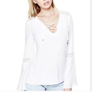 Guess boho blouse bell sleeve lace open back top